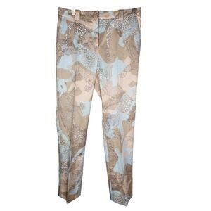 MARC CAIN Pants Womens 4 Beige Blue Animal Print Straight Leg Dressy Trousers